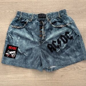 AC/DC Distressed Denim look Boxer Shorts with Black Logo - Blue Wash